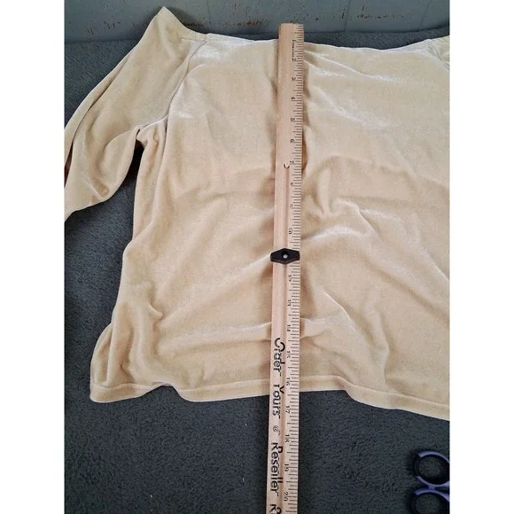 Soft Surroundings Sweater Womens Large Beige Velvet Off Shoulder Long Sleeve Top - Picture 9 of 9